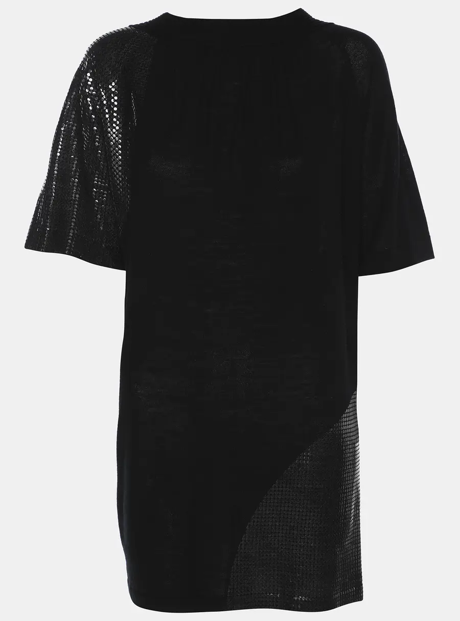 Marina Rinaldi Black Stretch Knit Sequin Neck Tie Top S