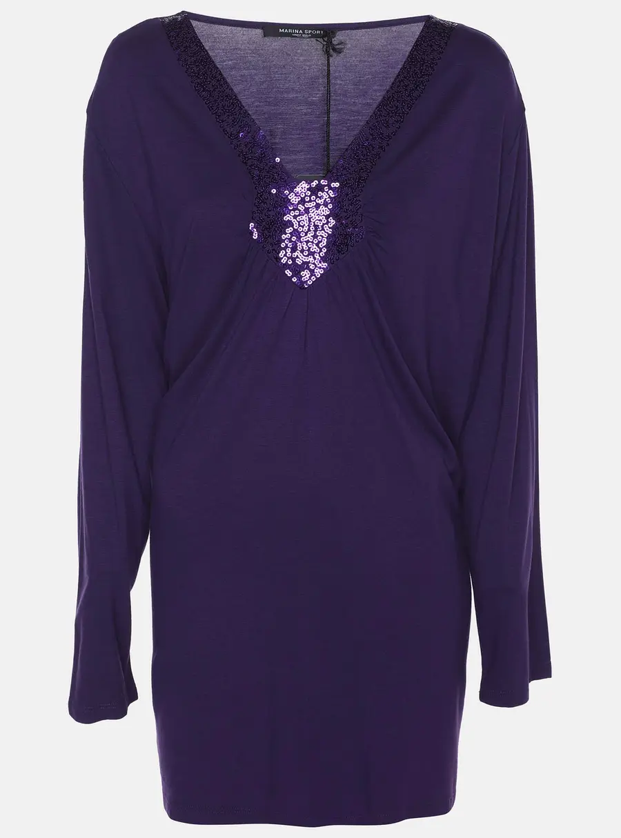 Marina Sport by Marina Rinaldi Purple Jersey Sequin Embellished V Neck Top XL