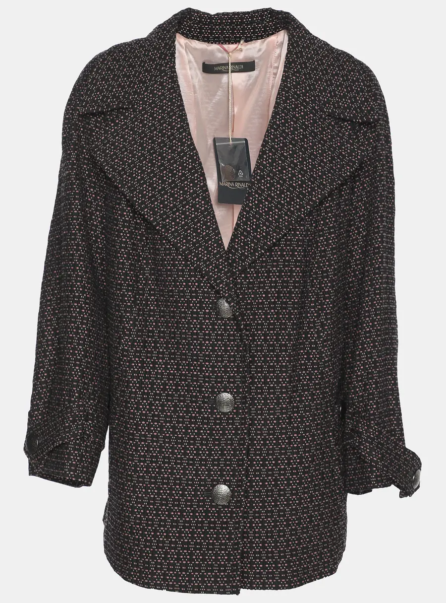 Marina Rinaldi Black/Pink Patterned Jacquard Knit Single Breasted Blazer L