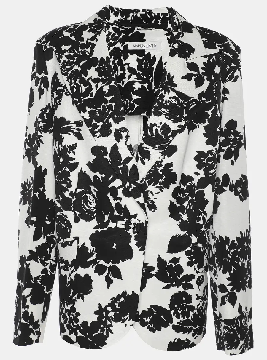 Marina Rinaldi Black/White Ottoman Print Single Breasted Blazer L