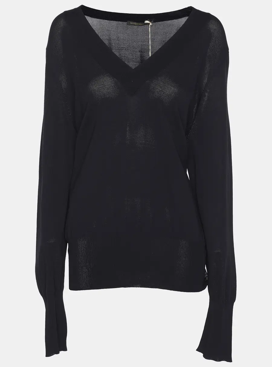 Marina Rinaldi Navy Blue Stretch Knit V Neck Sweater L