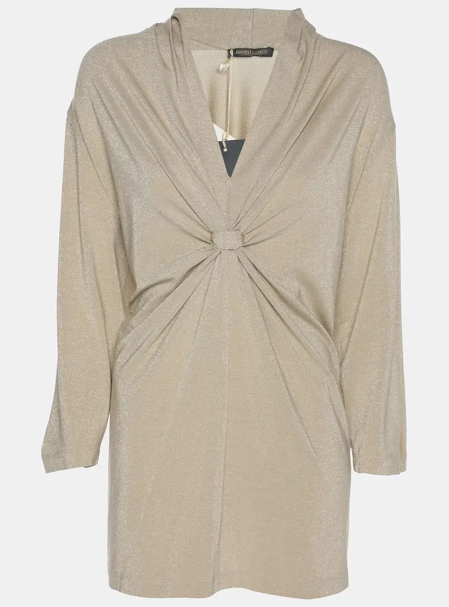 Marina Rinaldi Metallic Beige Lurex Knit Knot Front Shirt L