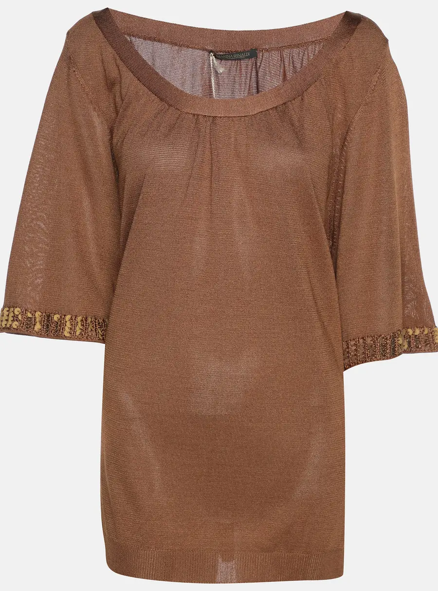 Marina Rinaldi Brown Stretch Knit 3/4 Sleeve Sweater XL