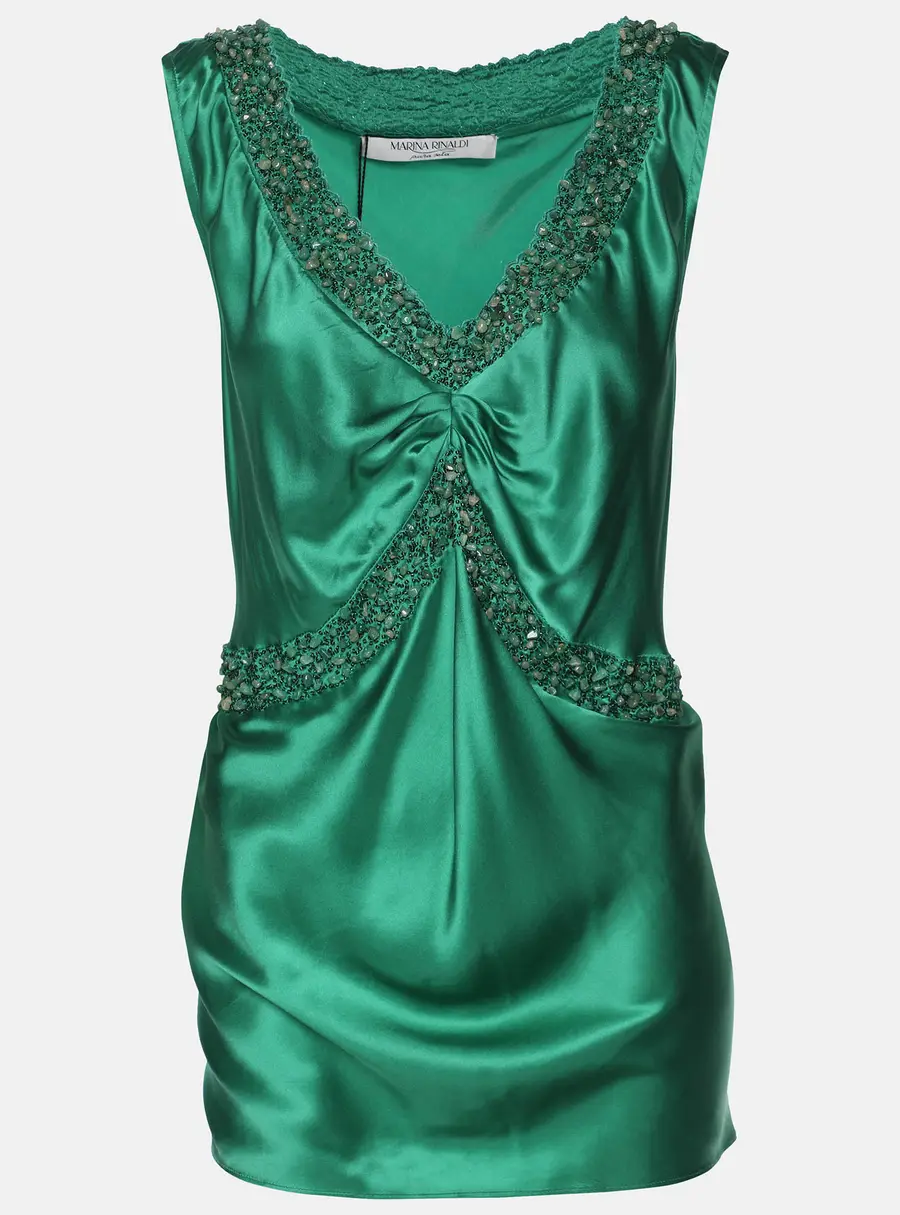 Marina Rinaldi Green Silk Embellished Top L