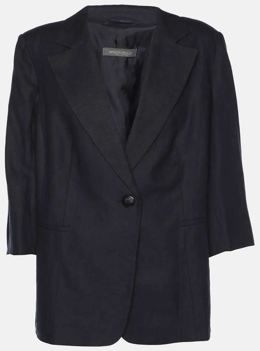 Marina Rinaldi Navy Blue Linen Single Breasted Blazer L