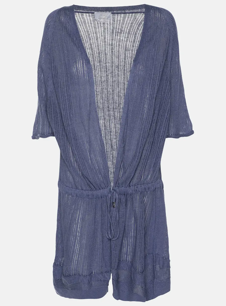 Voyage by Marina Rinaldi Blue Linen Knit Belted Cardigan L