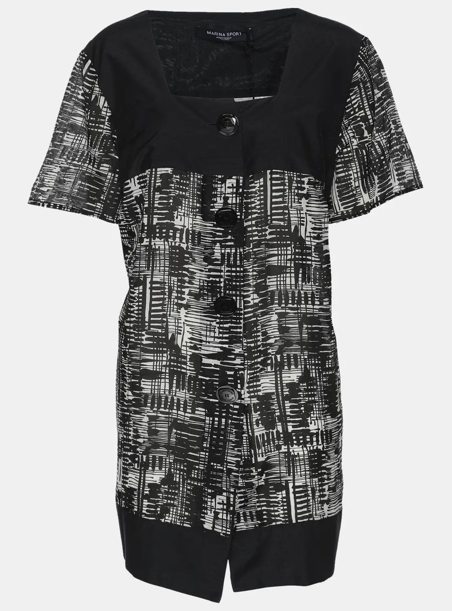 Marina Sport by Marina Rinaldi Black/White Chiffon Square Neck Top L