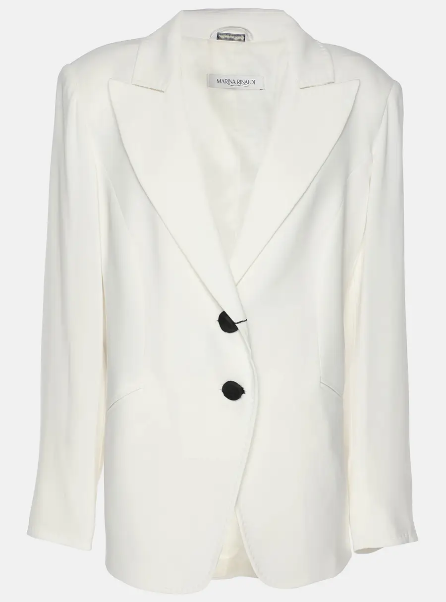 Marina Rinaldi White Crepe Single Breasted Blazer L