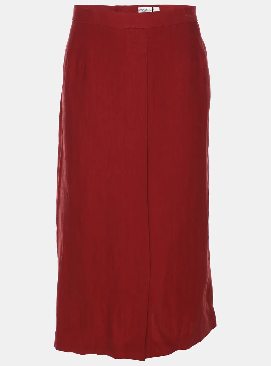 Marina Rinaldi Red Linen Straight Midi Skirt L
