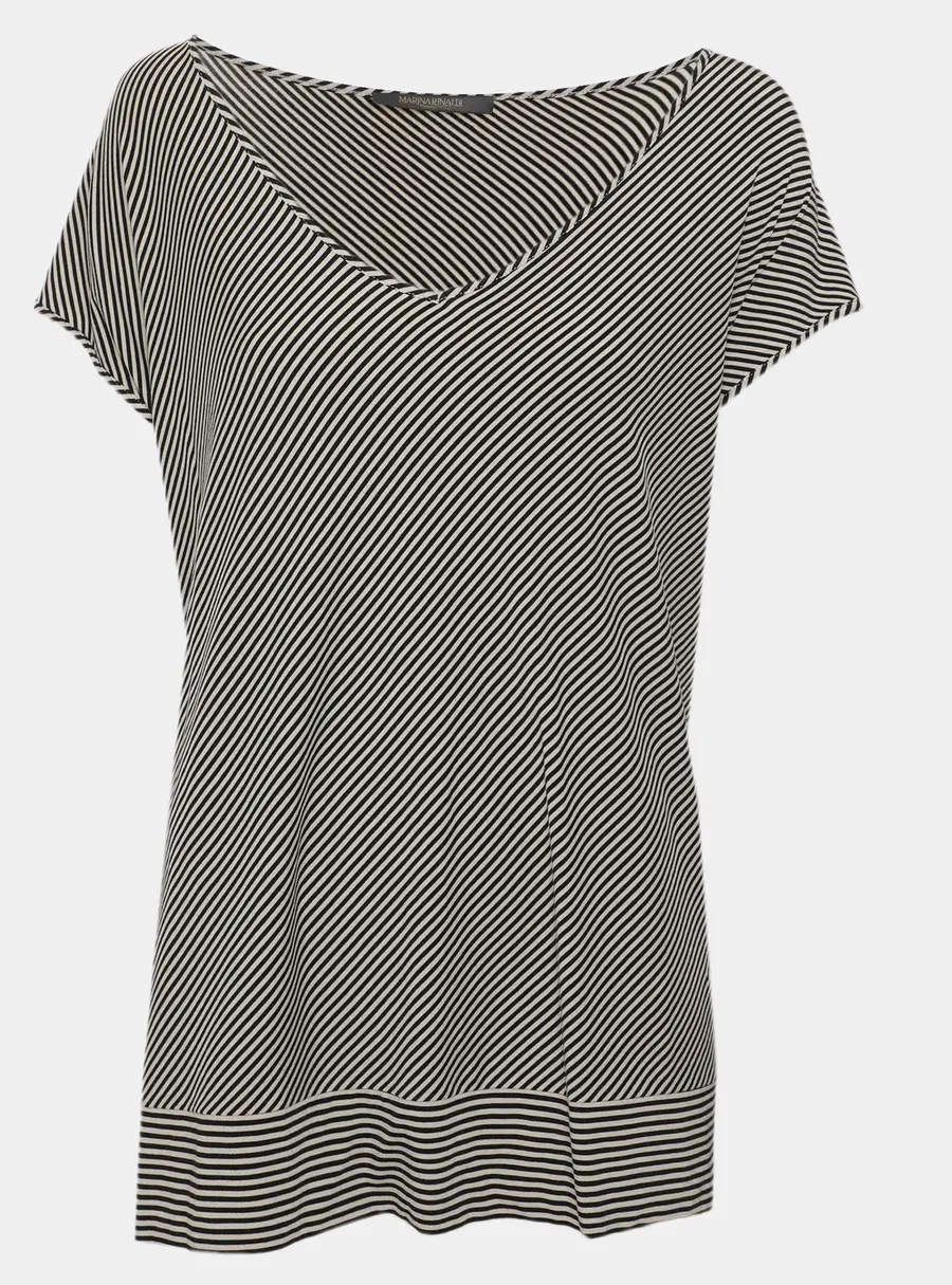 Marina Rinaldi Black/White Stripe Jersey Sleeveless Top L