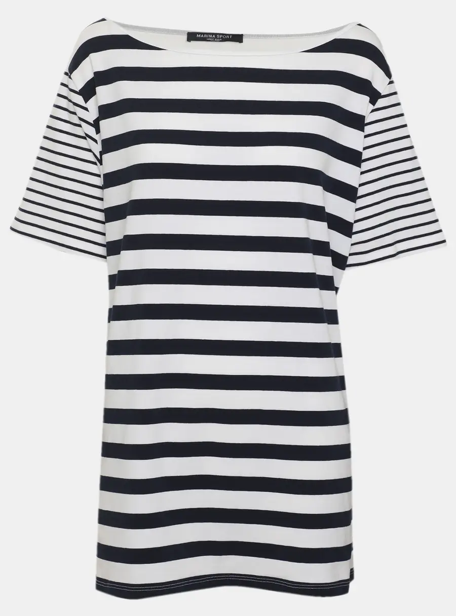 Marina Sport by Marina Rinaldi White/Navy Stripe Jersey Top L