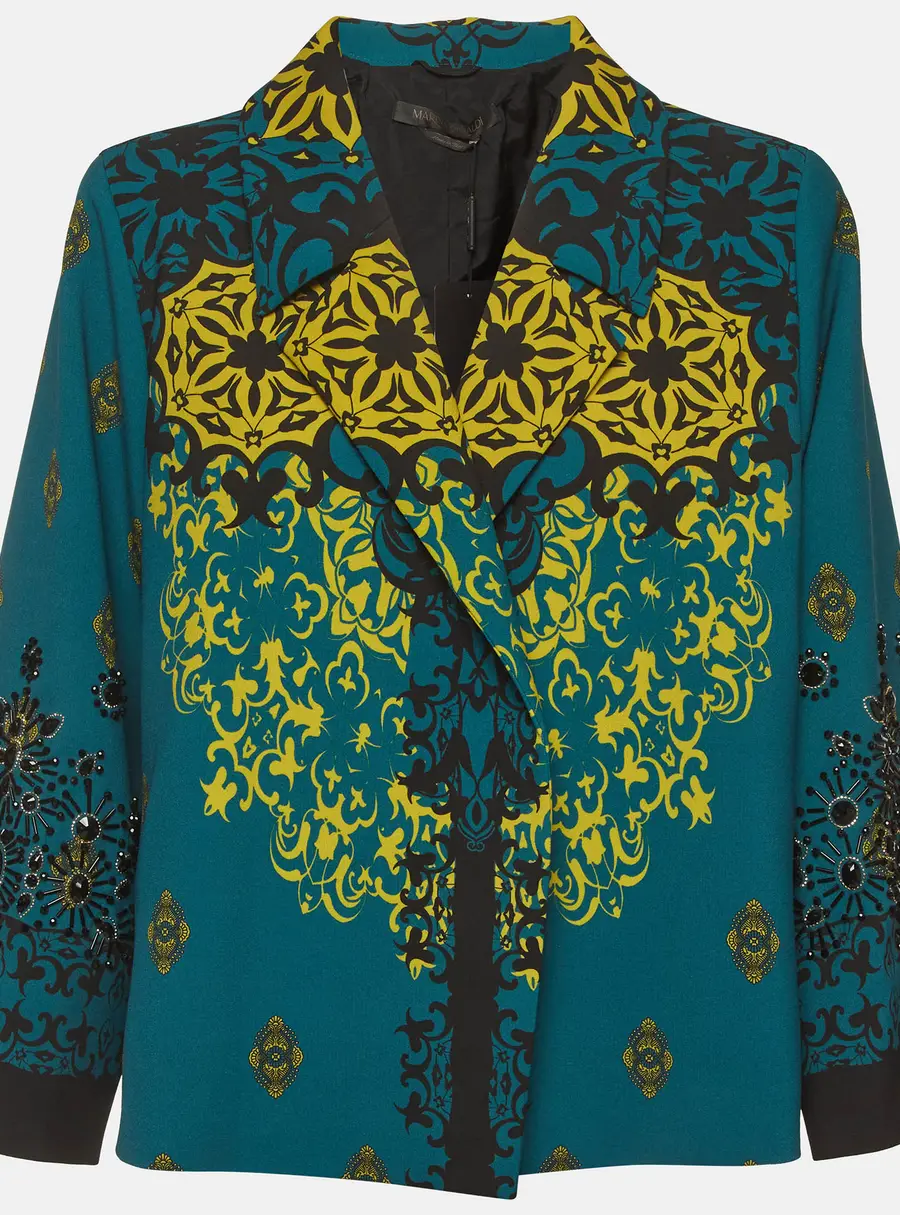 Marina Rinaldi Teal Baroque Damask Print Crepe Blazer Jacket XL