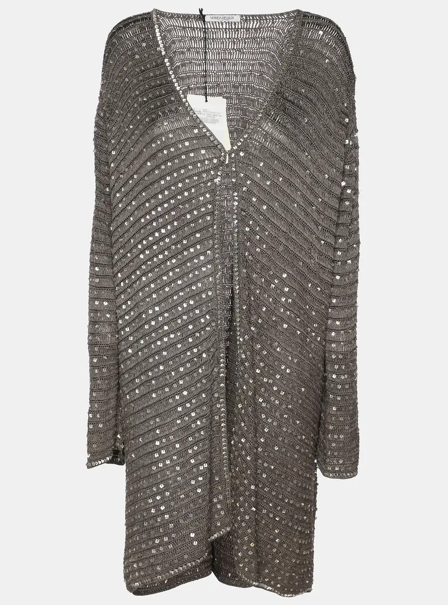 Marina Rinaldi Grey Knit Sequins Long Sleeve Cardigan L