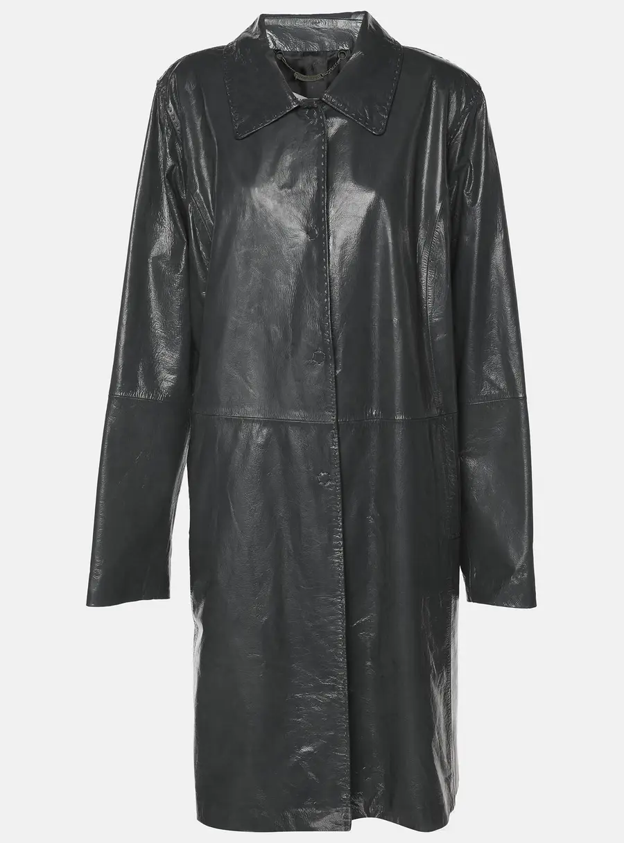 Marina Rinaldi Grey Synthetic Leather Long Jacket L