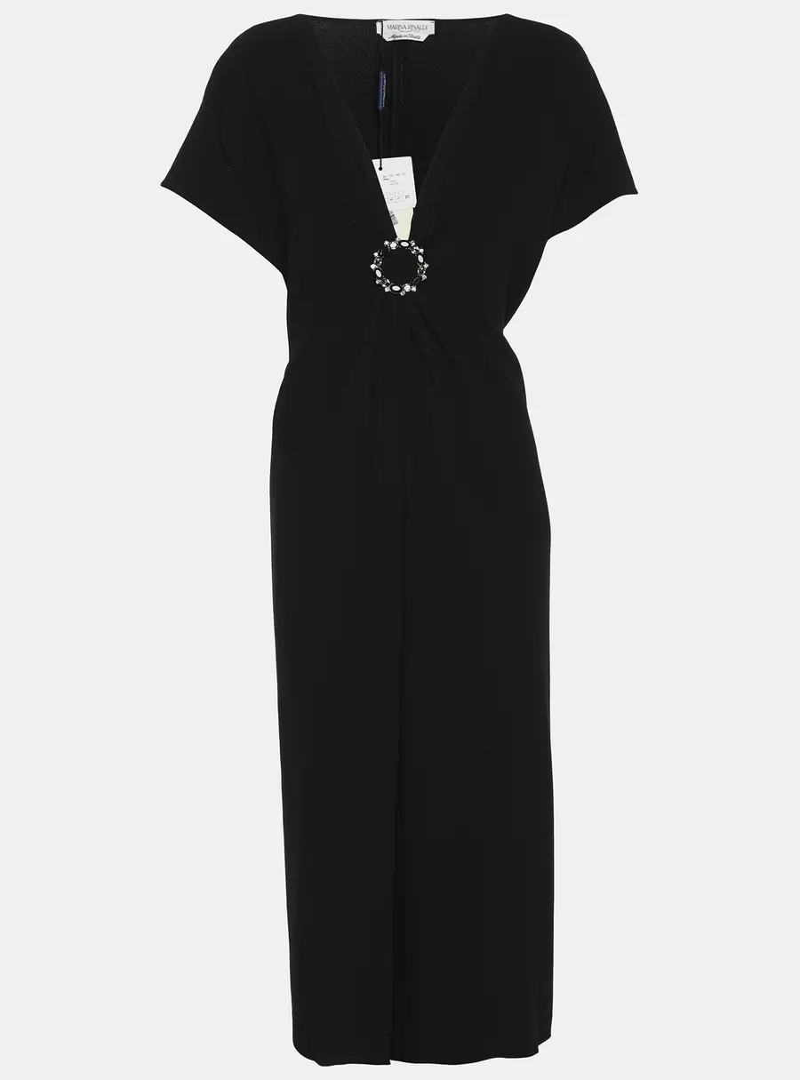 Marina Rinaldi Black Crepe Embellished Dress L