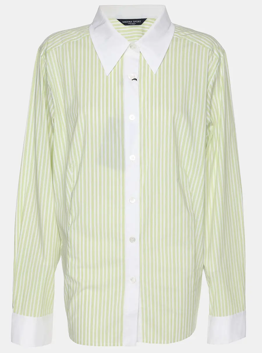 Marina Sport by Marina Rinaldi Green Stripe Cotton Blend Contrast Long Sleeve Shirt L