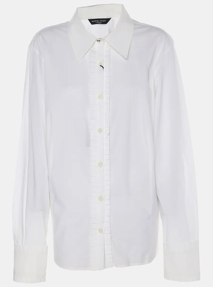 Marina Sport by Marina Rinaldi White Stretch Cotton Pleated Front Long Sleeve Shirt L