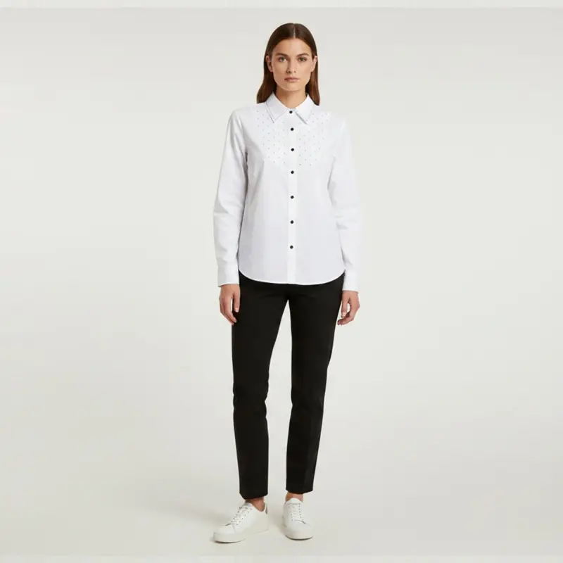 Marina Rinaldi White Stretch Cotton Long Sleeve Shirt L