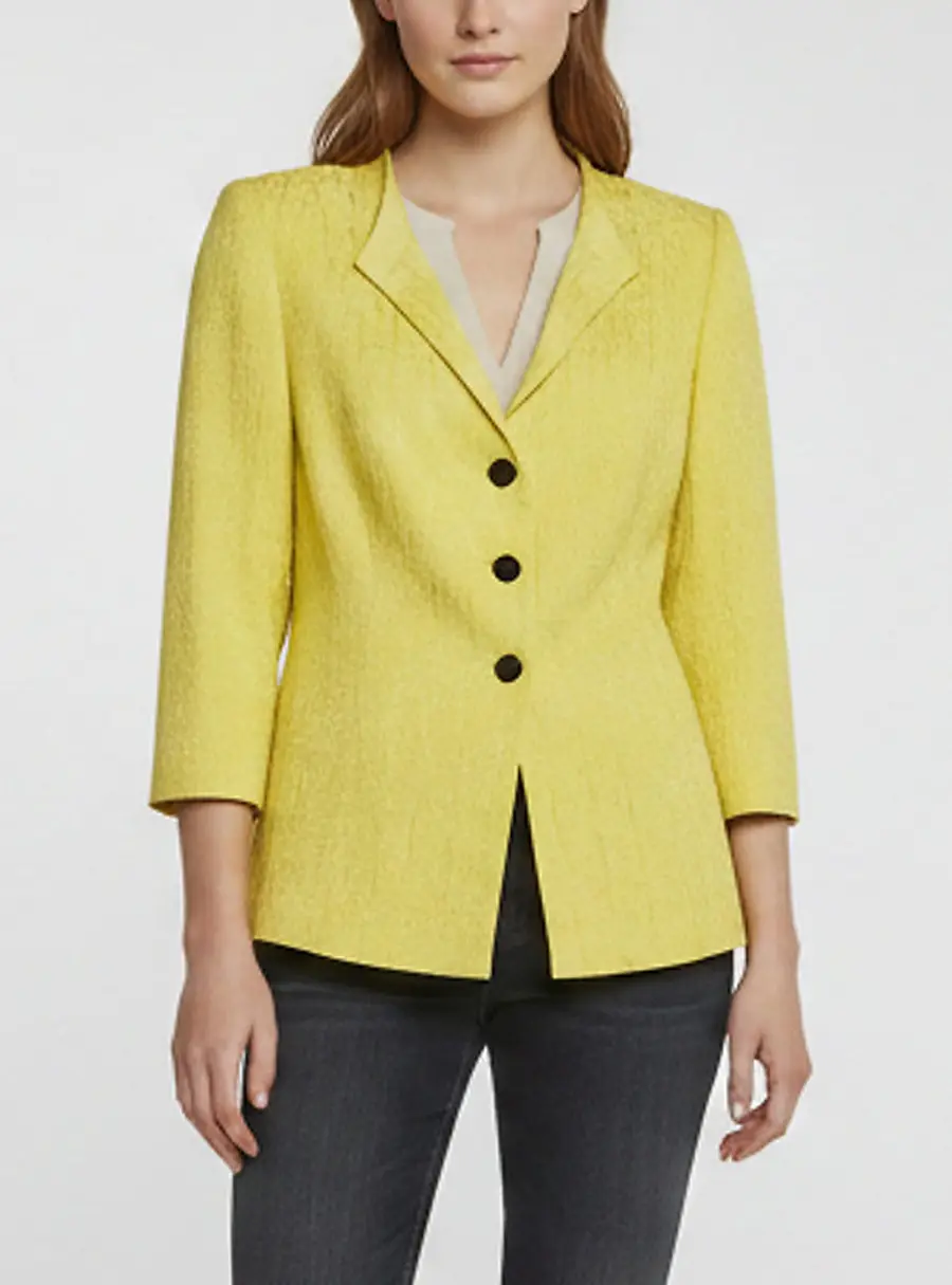 Marina Rinaldi Yellow Jacquard Textured Button Up Blazer XL