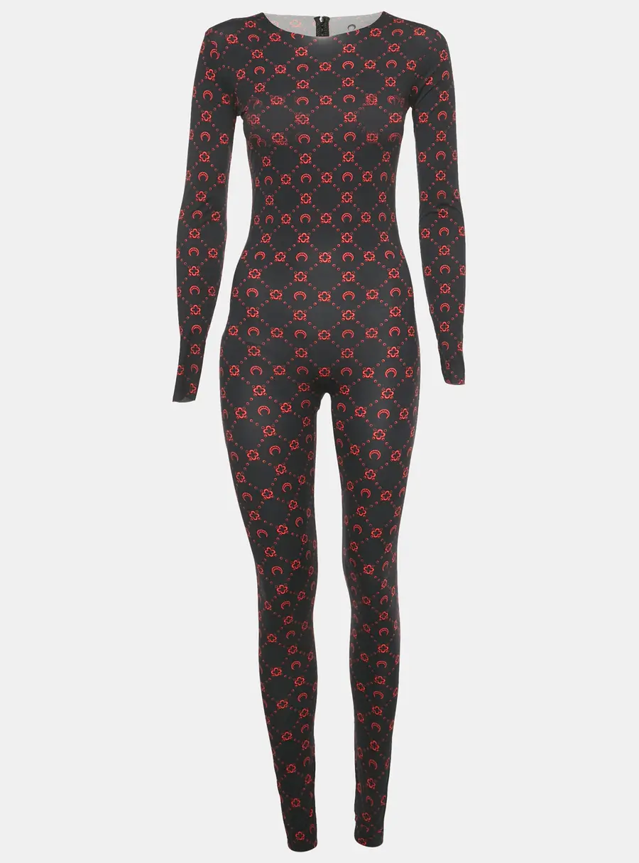 Marine Serre Black Printed Jersey Long Sleeve Jumpsuit L