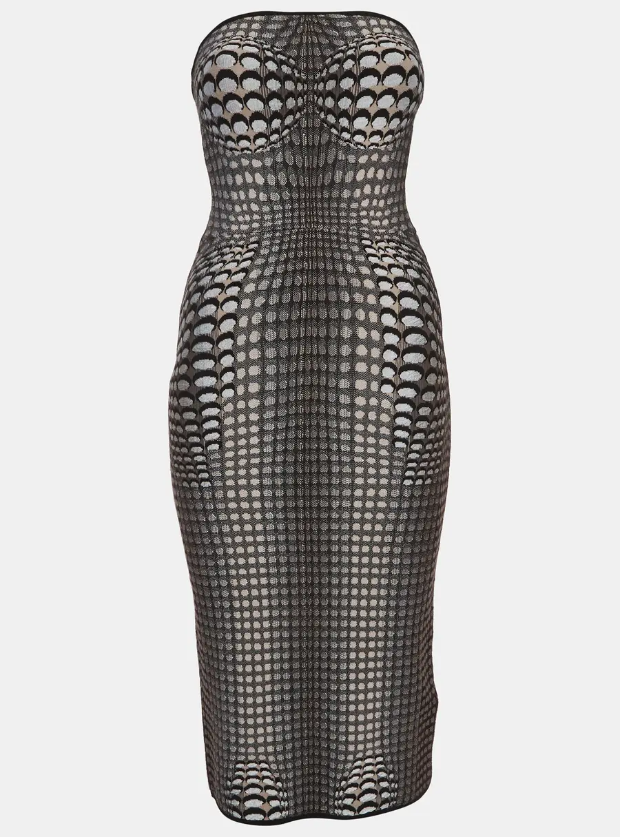 Marine Serre Brown Stretch Jacquard Moon Tube Midi Dress S