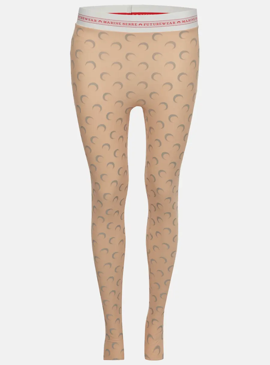 Marine Serre Beige Crescent Moon Print Technical Jersey Stirrup Leggings S