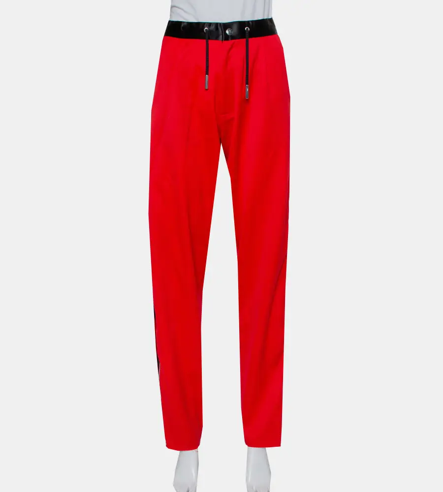 Marques Almeida Red Wool Contrast Trim Side Zip Detail Track Pants L