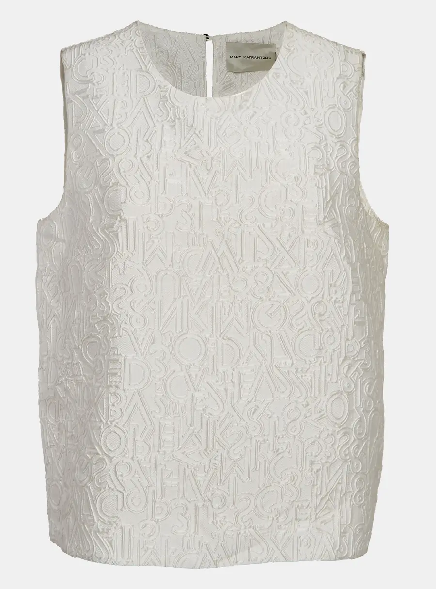Mary Katrantzou Off-White Alphabet Jacquard Crepe Sleeveless Top L