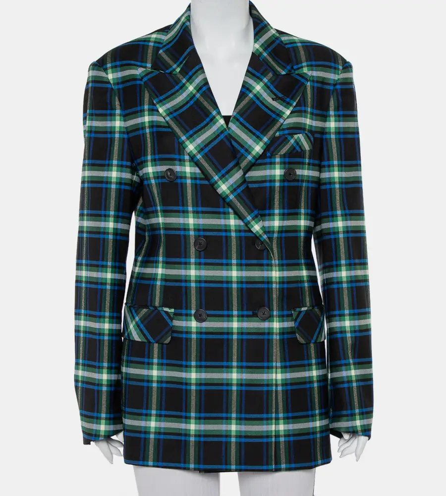 Mathew Adams Dolan Black Opera Checkered Wool Double Breasted Blazer M