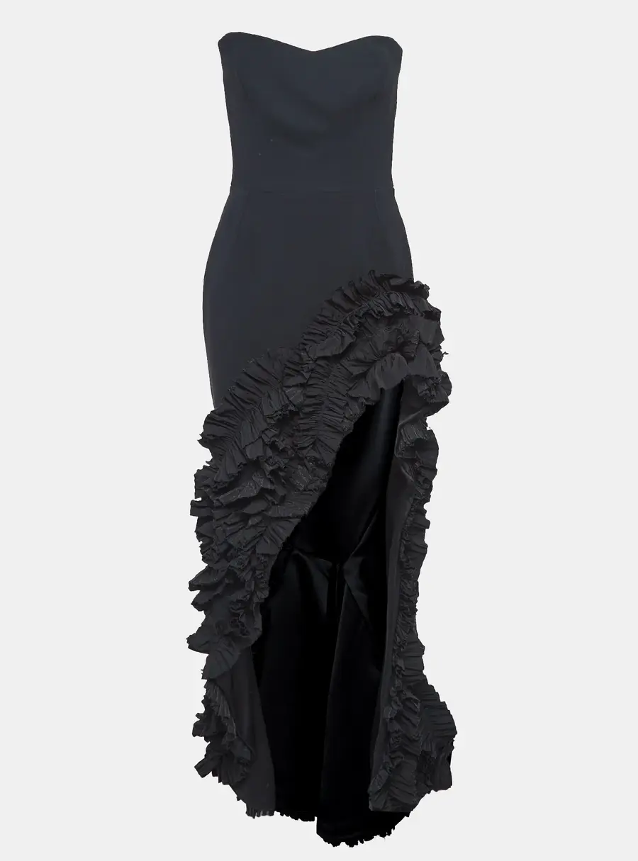 Maticevski Black Crepe Ruffled Asymmetric Gown M
