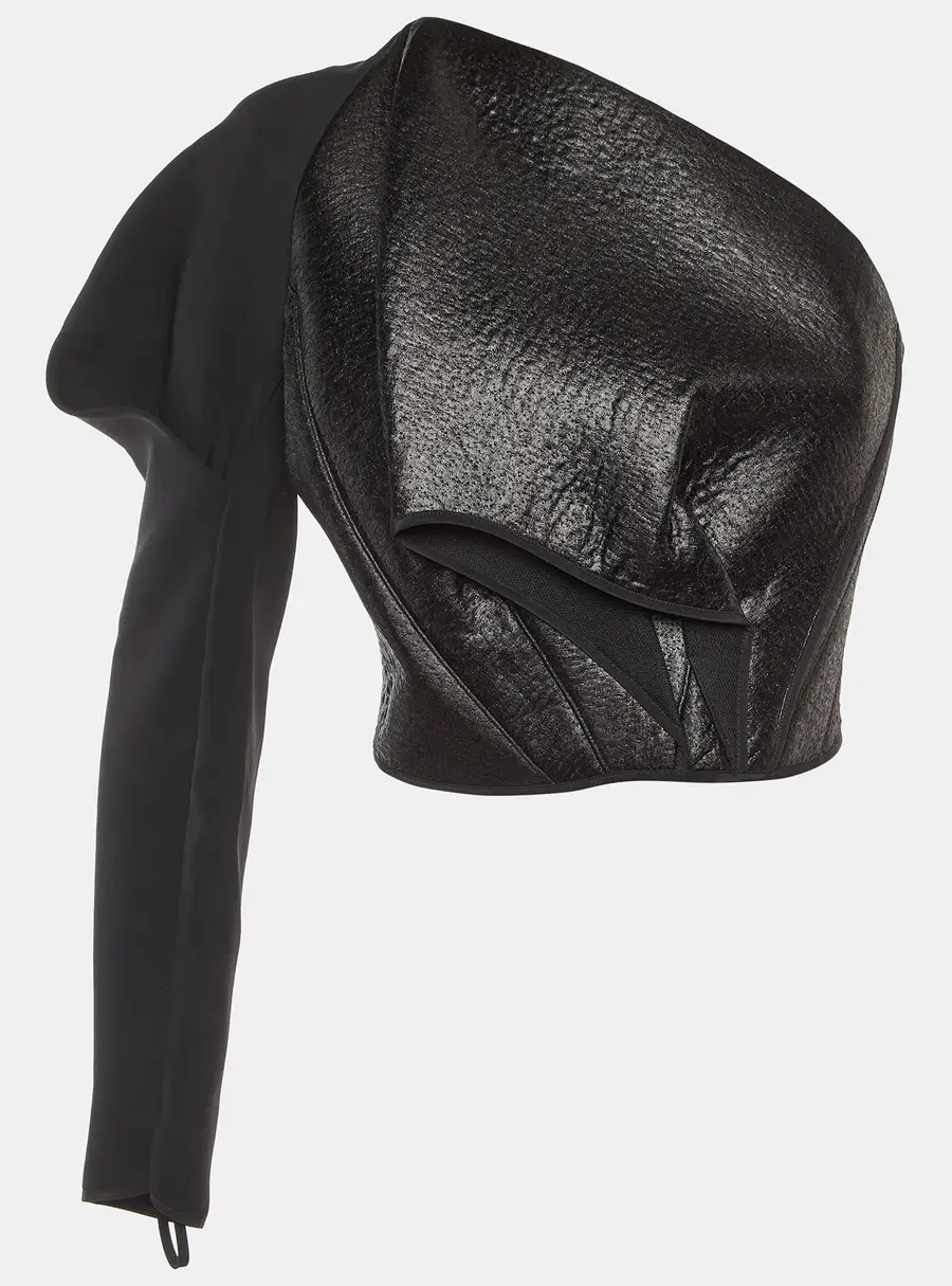 Maticevski Black Crepe Regiment One Shoulder Crop Top M