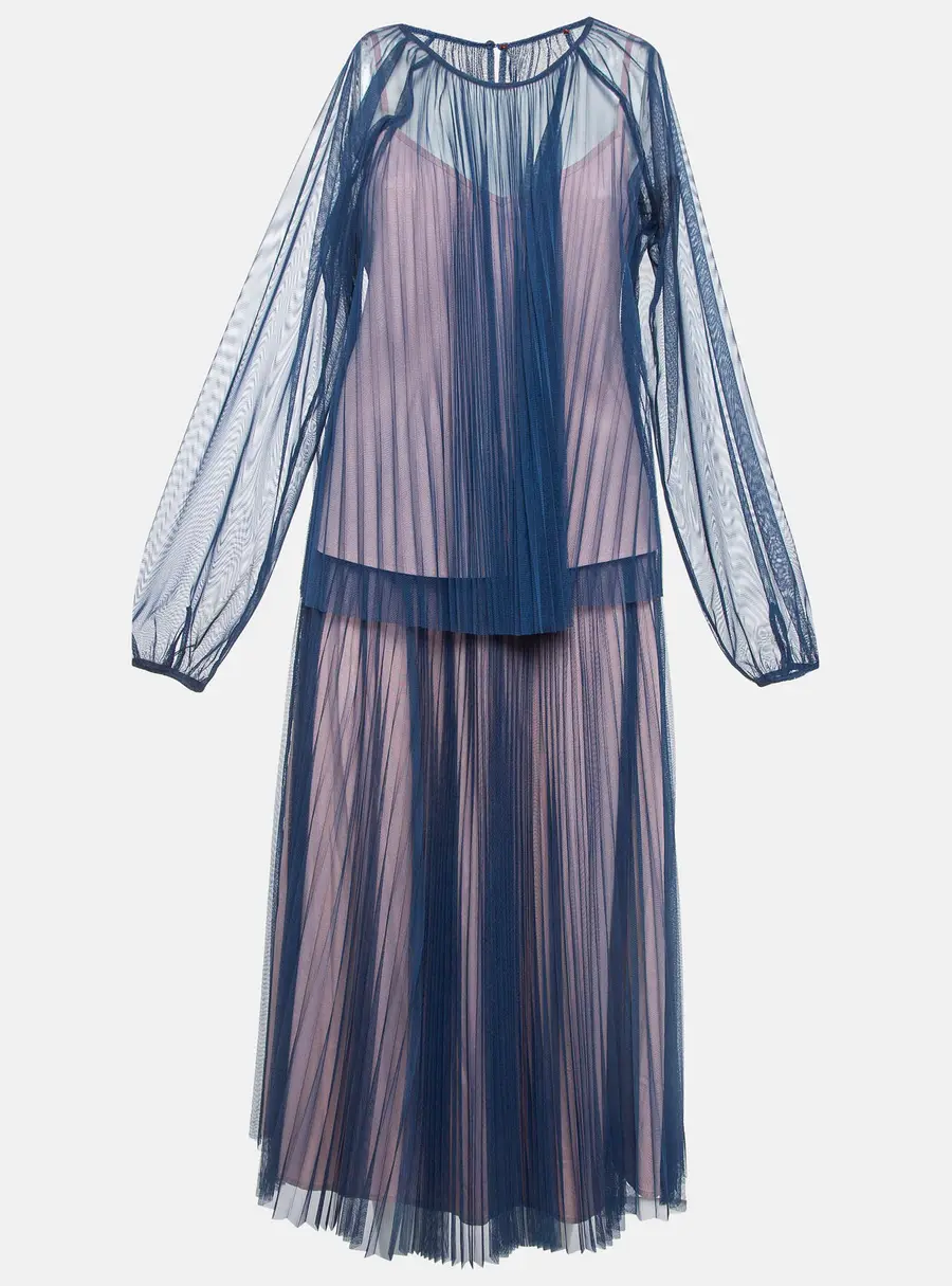 Max & Co. Blue Plisse Tulle Sheer Top and Skirt Set M