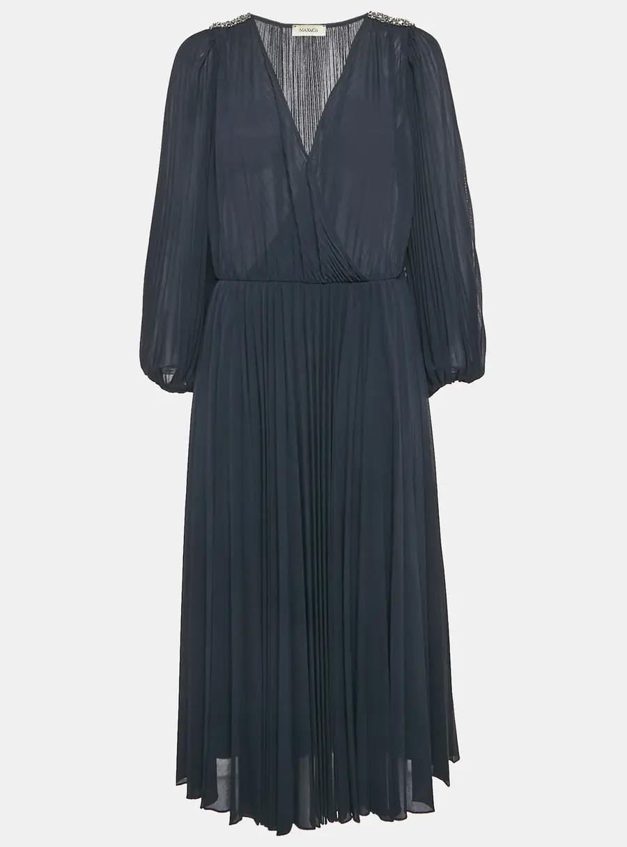 Max & Co. Navy Blue Plisse Embellished Midi Dress L
