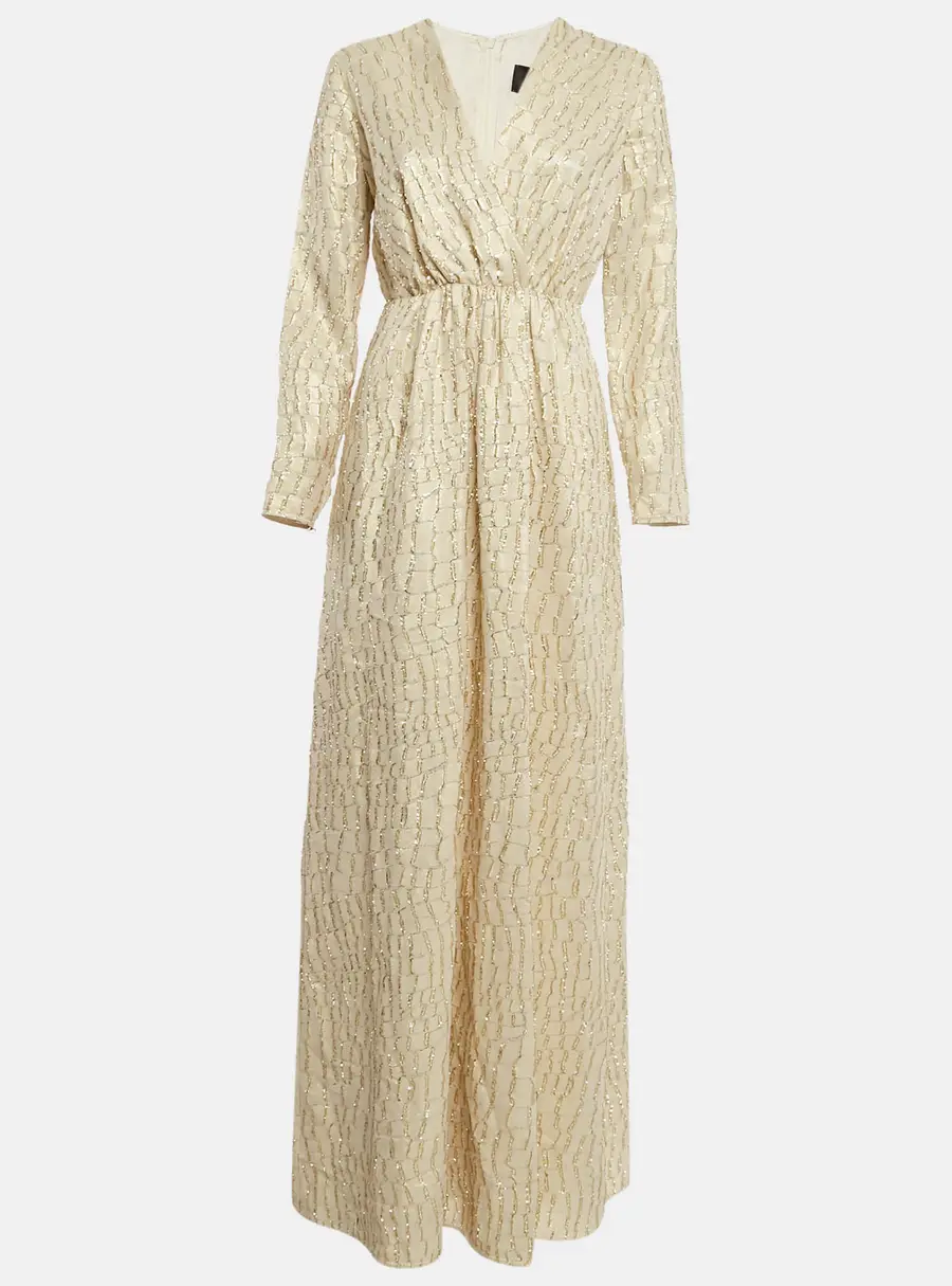 Max Mara Cream Brocade Fil-Coupe Zeda Maxi Dress S