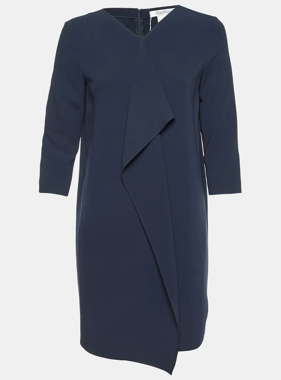 Max Mara Navy Blue Crepe Bocca Faux Wrap Dress S