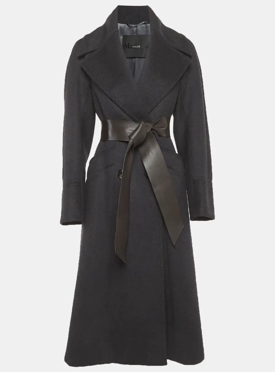 Max Mara Atelier Black Wool Blend Long Double Breasted Coat S