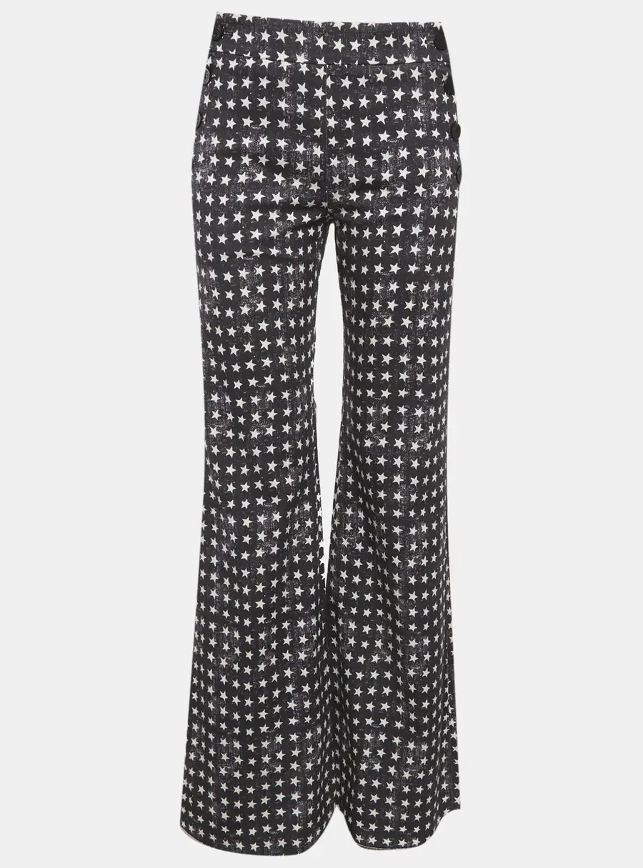 Max Mara Black Denim Star Print Wide Leg Pants S