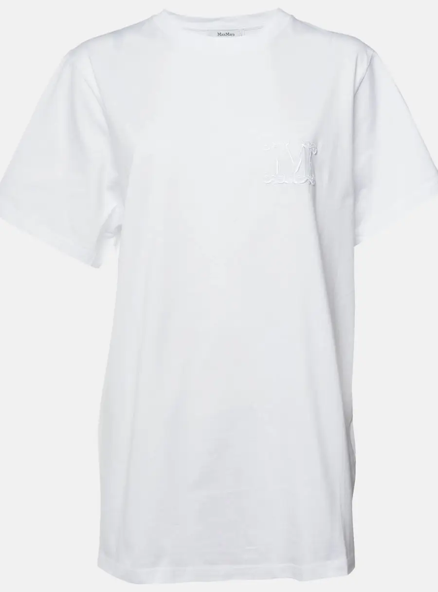 Max Mara White Logo Embroidered Cotton Crew Neck T-Shirt M