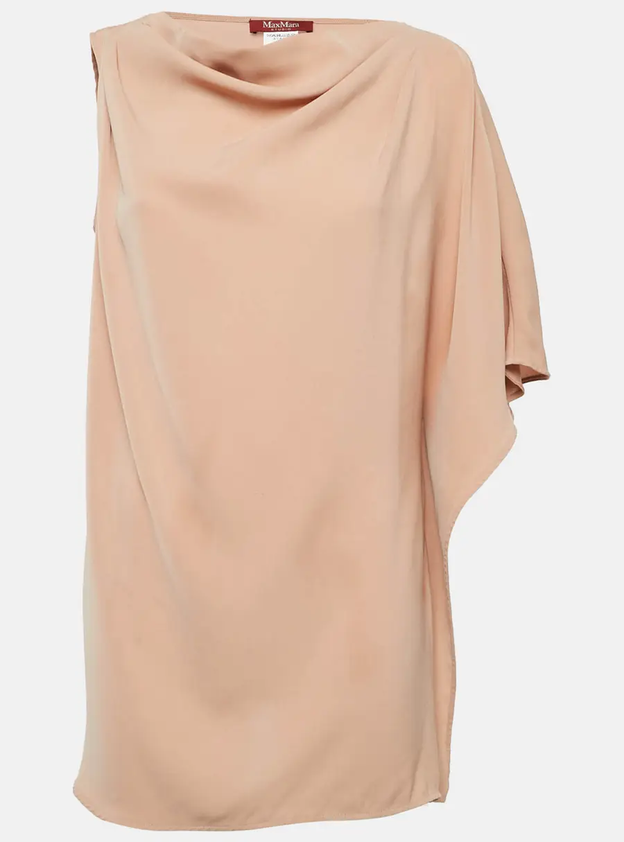Max Mara Studio Light Brown Crepe Draped Neck Top M
