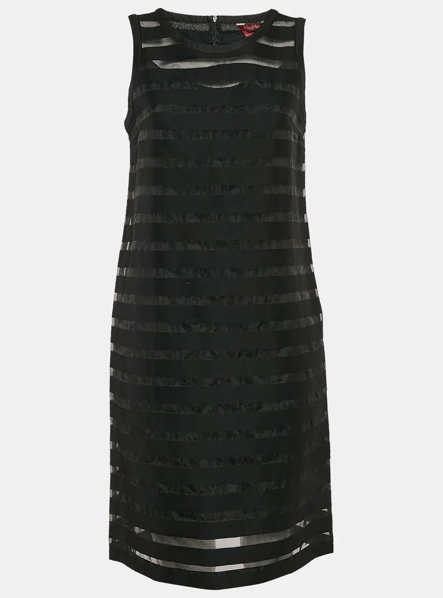 Max Mara Studio Black Striped Cotton Blend Sleeveless Short Dress M