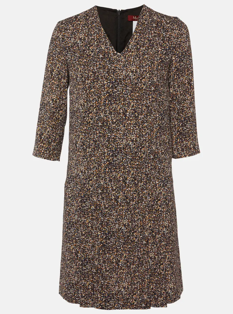 Max Mara Studio Brown Printed Crepe V-Neck Dress S