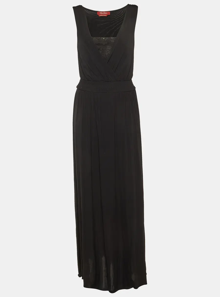 Max Mara Studio Black Jersey & Lace trim Sleeveless Maxi Dress S