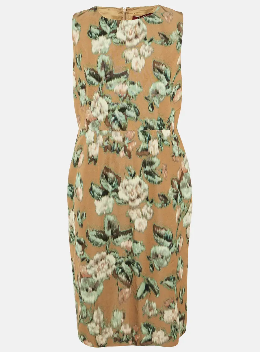 Max Mara Studio Brown Printed Cotton Blend Midi Dress XL