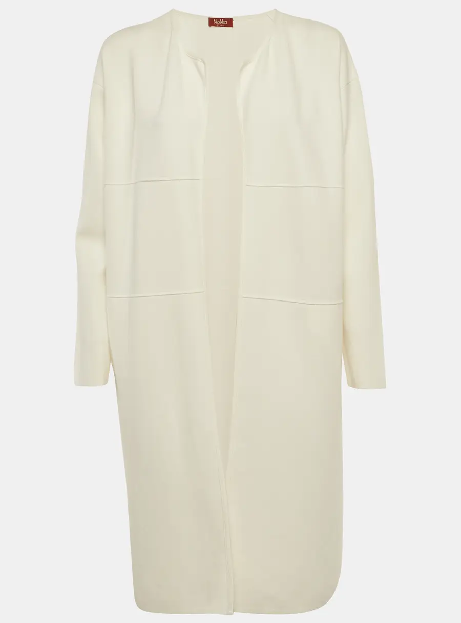 Max Mara Studio White Stretch Knit Open Front Long Cardigan S