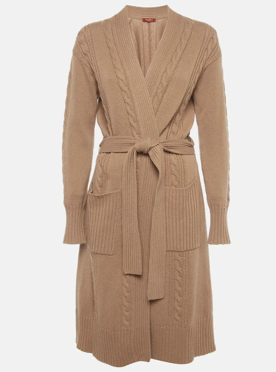 Max Mara Studio Cable Knit Wool Belted Cardigan M