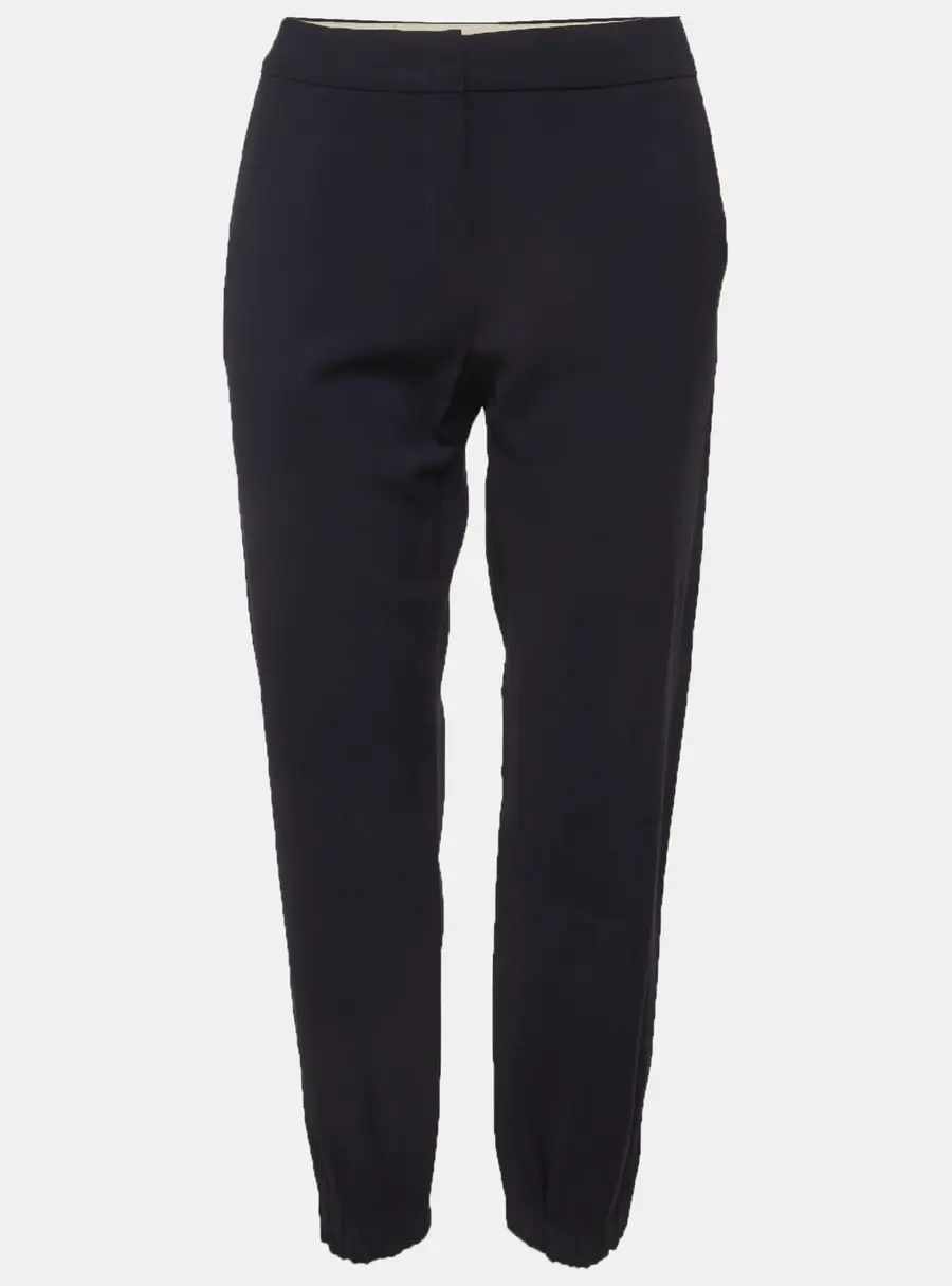 Max Mara Studio Navy Blue Gabardine Relaxed Fit Trousers S