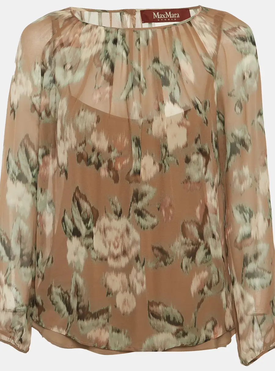 Max Mara Studio Multicolour Floral Print Chiffon Long Sleeve Blouse M