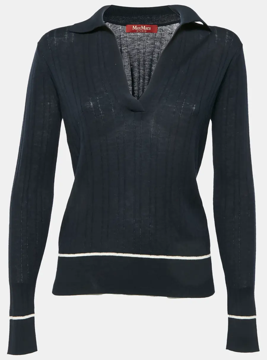 Max Mara Studio Navy Blue Wool Polo Sweater M