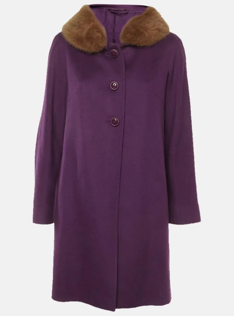 Max Mara Studio Purple Wool and Fur Detail Mid-Length Coat M