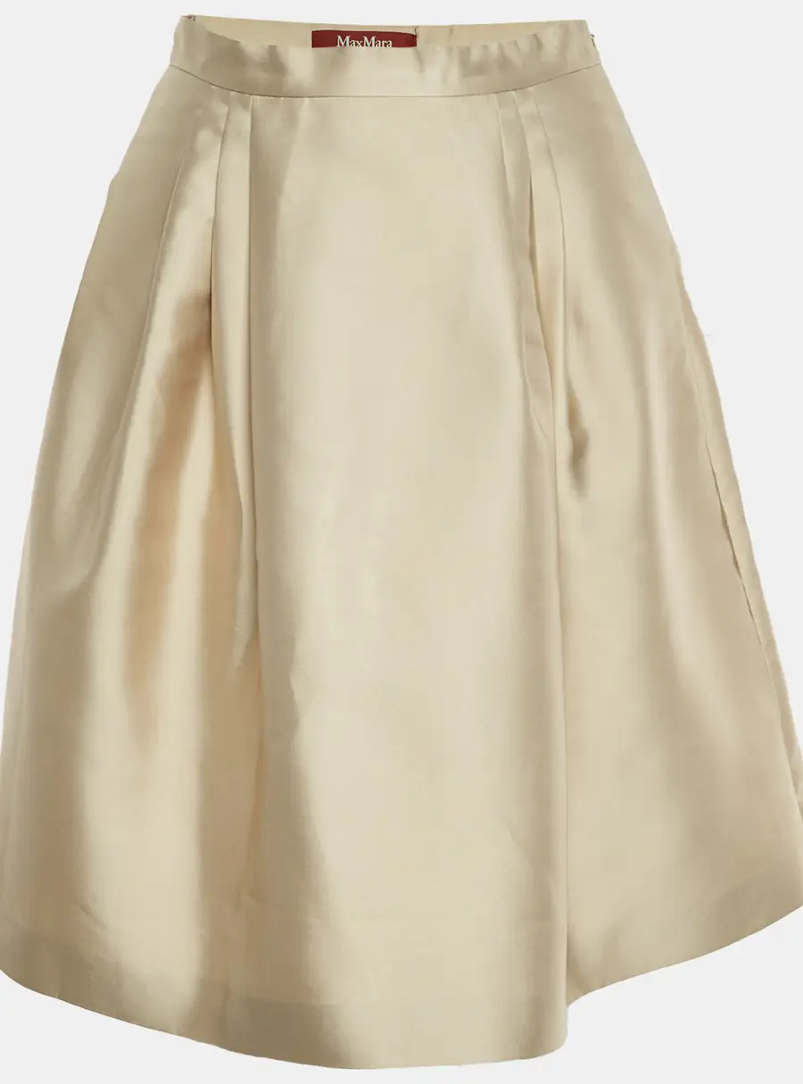 Max Mara Studio Beige Gabardine Pleated Flared Mini Skirt S